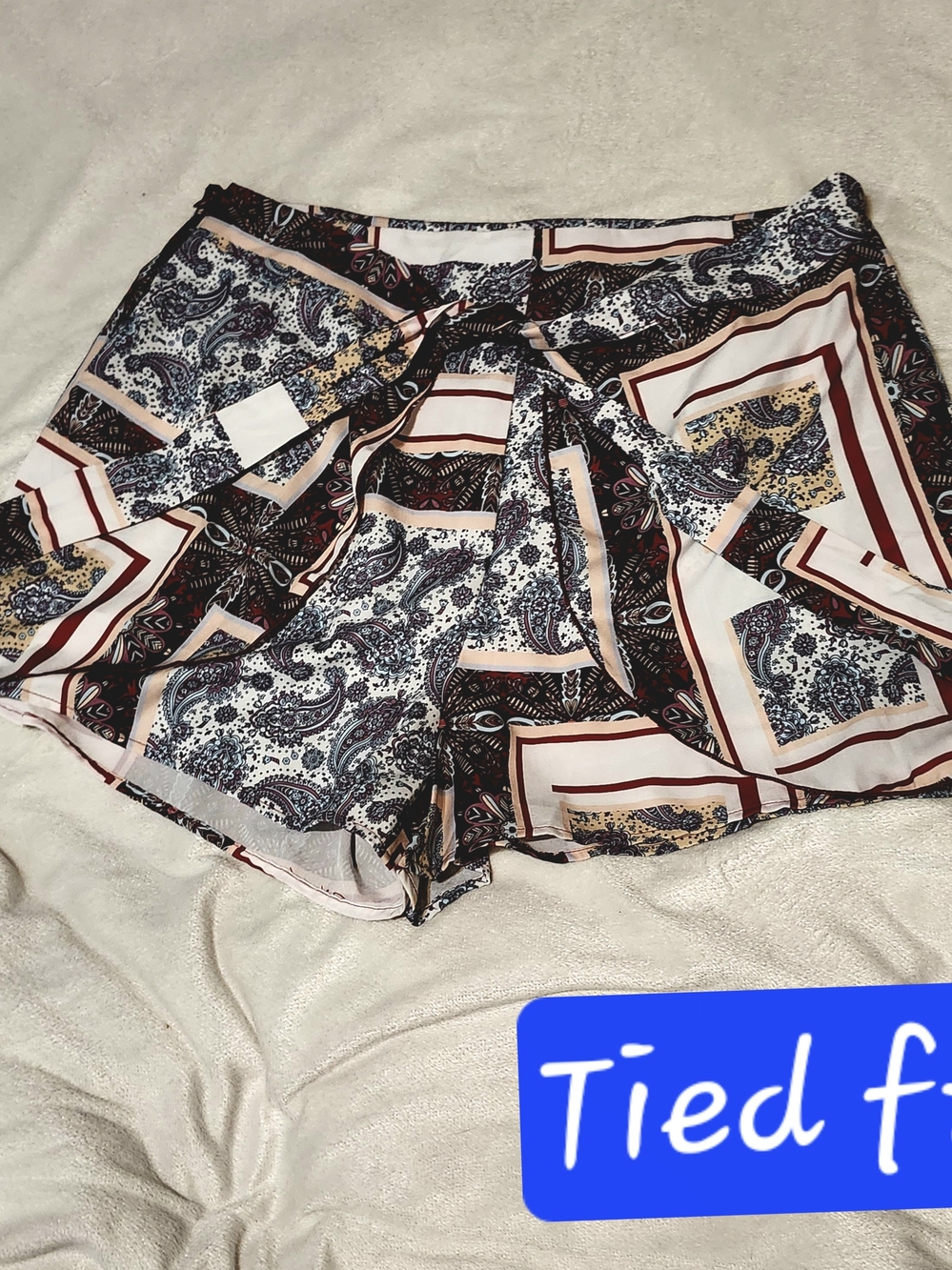 Scarf Print Tie Front Skort Shorts Paisley Boho 1x